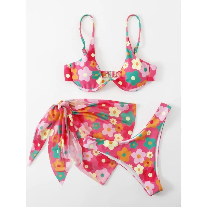 Leopard Print Bikini Set Women Swimwear Sexy Split Bikini Push Up Bandage Beach Cover Up Summer 2025 New Holiday Bathing Suit
