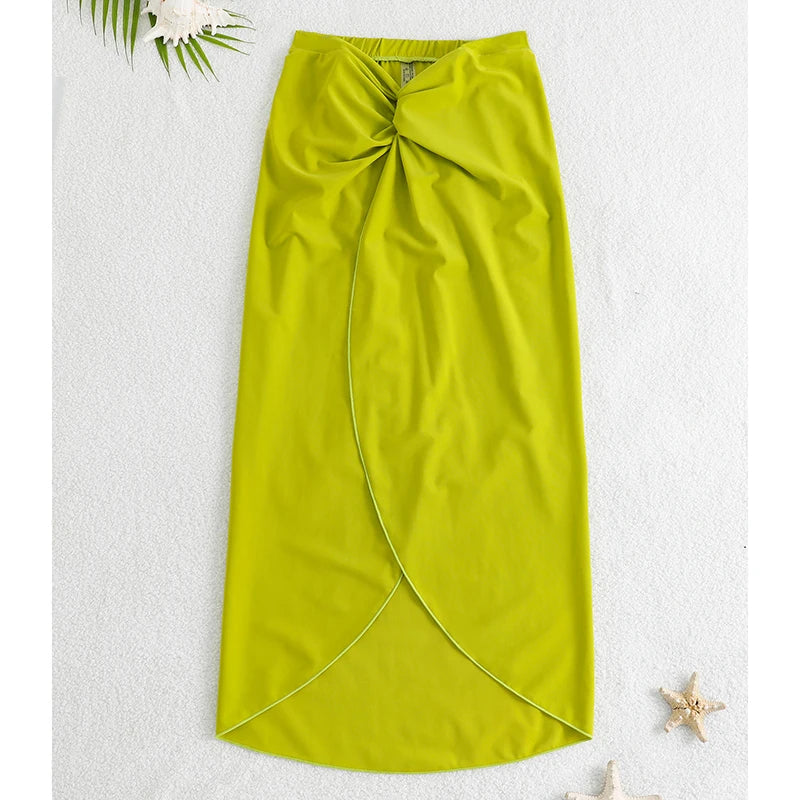 Fashion Solid Beach Dress Women's Casual Elastic High Waist Slit Long Skirt Summer 2025 New Beachwear Spice Girl Bikini Cover Up