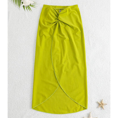 Fashion Solid Beach Dress Women's Casual Elastic High Waist Slit Long Skirt Summer 2025 New Beachwear Spice Girl Bikini Cover Up