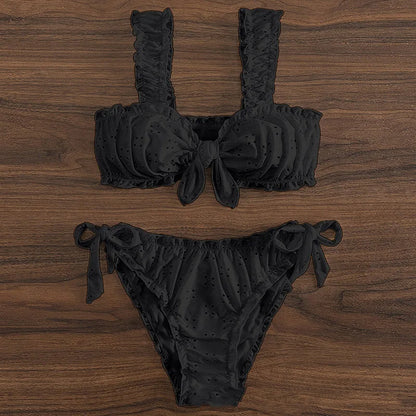 Ruffle Bow Suspender Bikini Set