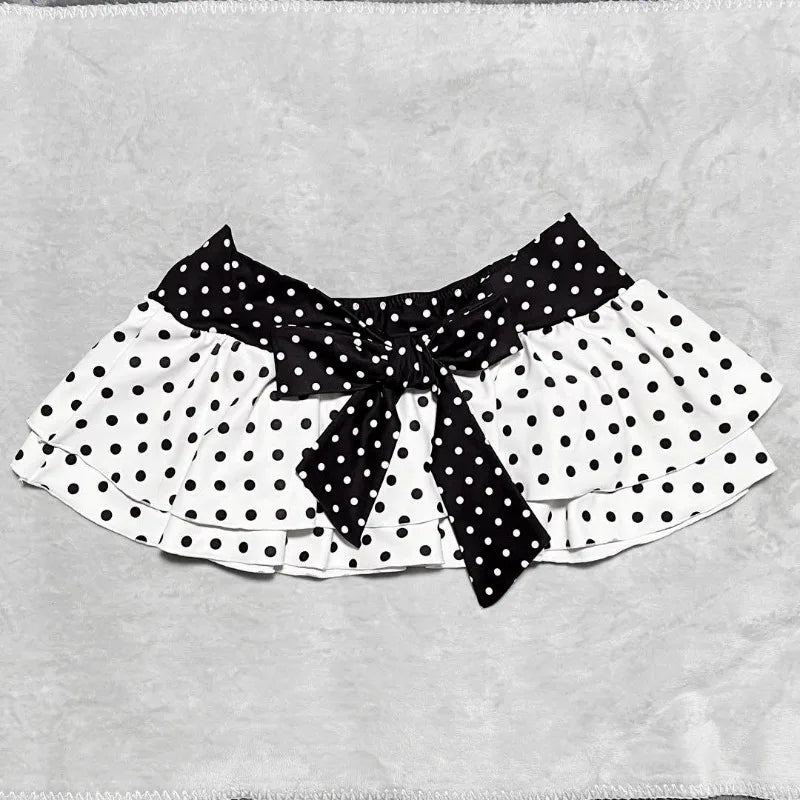 Harajuku Style Polka Dot Bowknot 3 Piece Swimsuit Women's Bikini Set Summer Casual Y2K Fashion Sexy Bathing Suit Skirt Cover Up