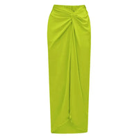 Fashion Solid Beach Dress Women's Casual Elastic High Waist Slit Long Skirt Summer 2025 New Beachwear Spice Girl Bikini Cover Up