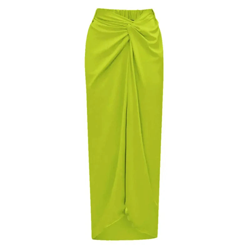 Fashion Solid Beach Dress Women's Casual Elastic High Waist Slit Long Skirt Summer 2025 New Beachwear Spice Girl Bikini Cover Up