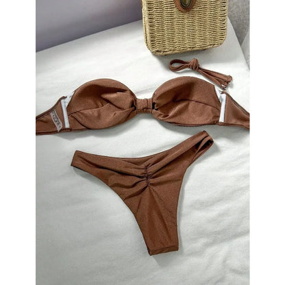 Coffee Braided Bandeau Bikini Set