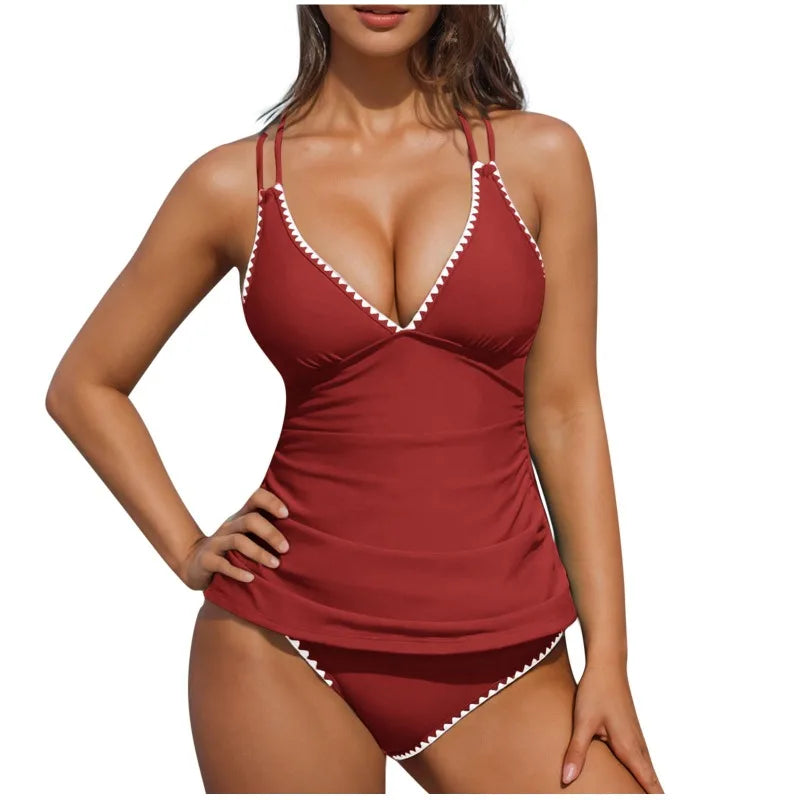 Tummy Control V Neck Tankini Swimsuit