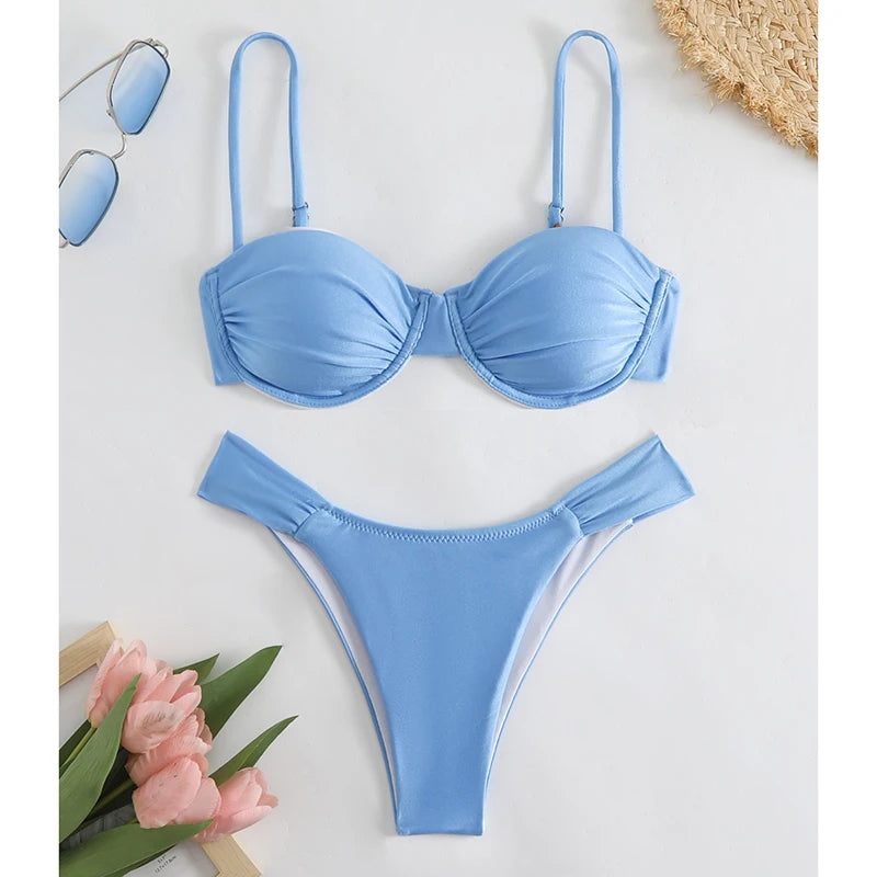 Backless Lace-Up High-Waist Bikini Set