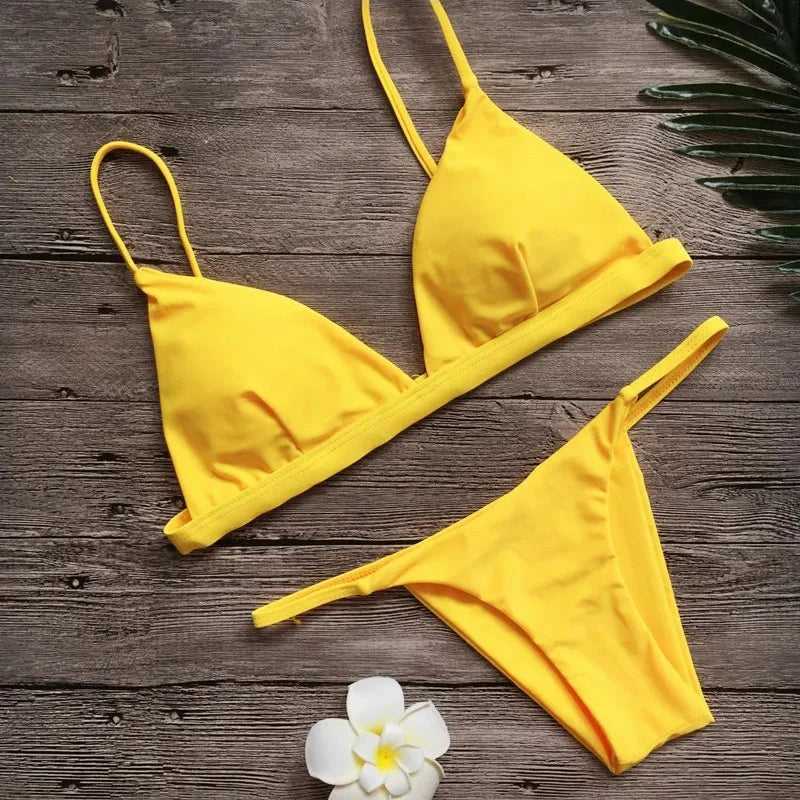 Solid Triangle Micro Bikini Set