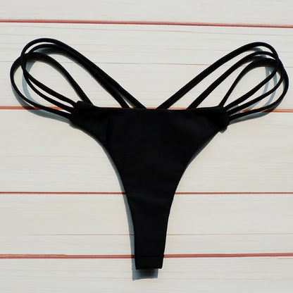 Solid Hollow-Out Thong Bikini Bottoms