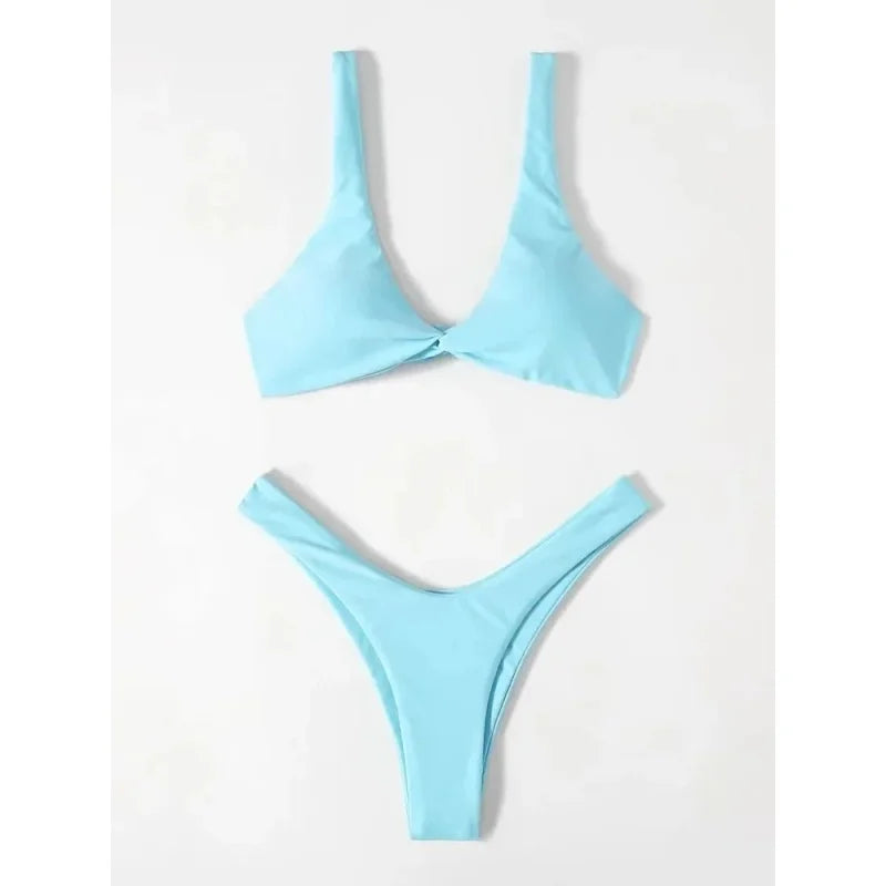 Sexy Micro Bikini Bathing Suit Women Solid Color Split Bondage Bikini Push Up Summer 2025 New Swimsuit 2 Piece Beachwear Biquini