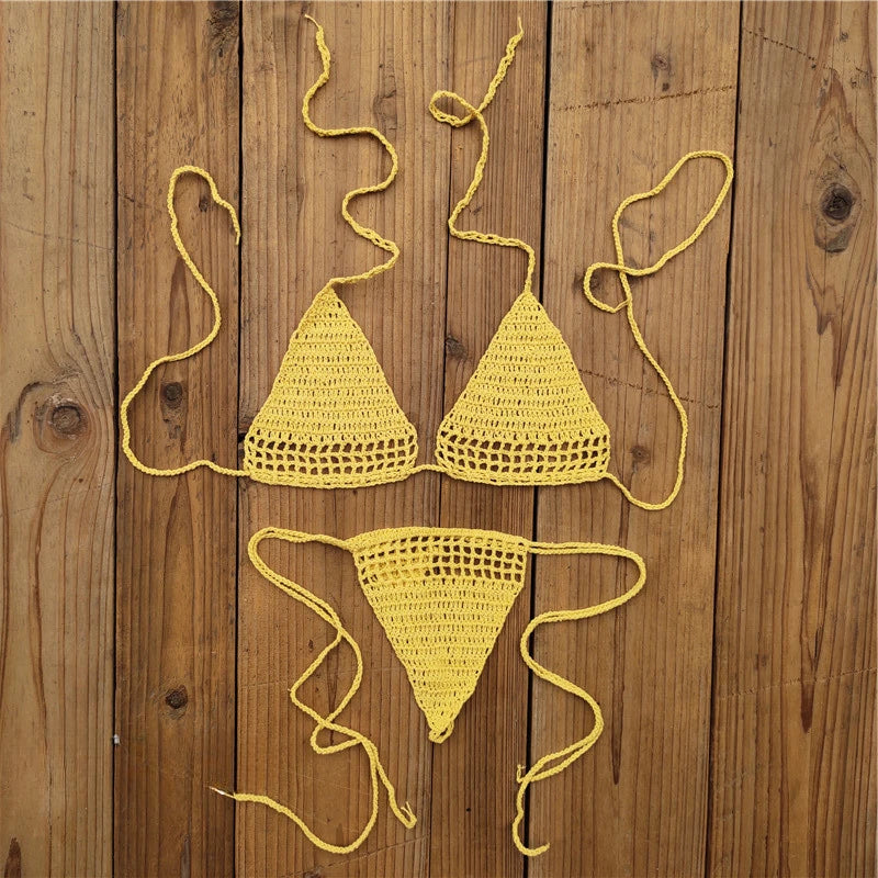 Knit Halter Triangle Bikini Set