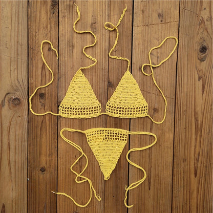 Knit Halter Triangle Bikini Set