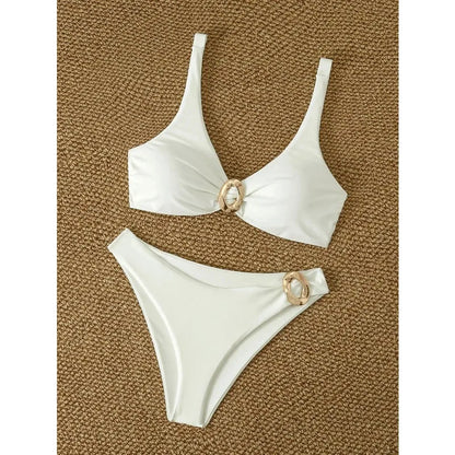 White Gold Buckle Bikini Set