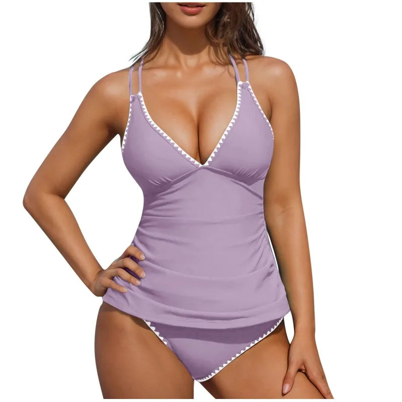 Tummy Control V Neck Tankini Swimsuit