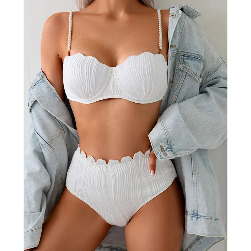Pearl Strapped Ruched Bikini Set