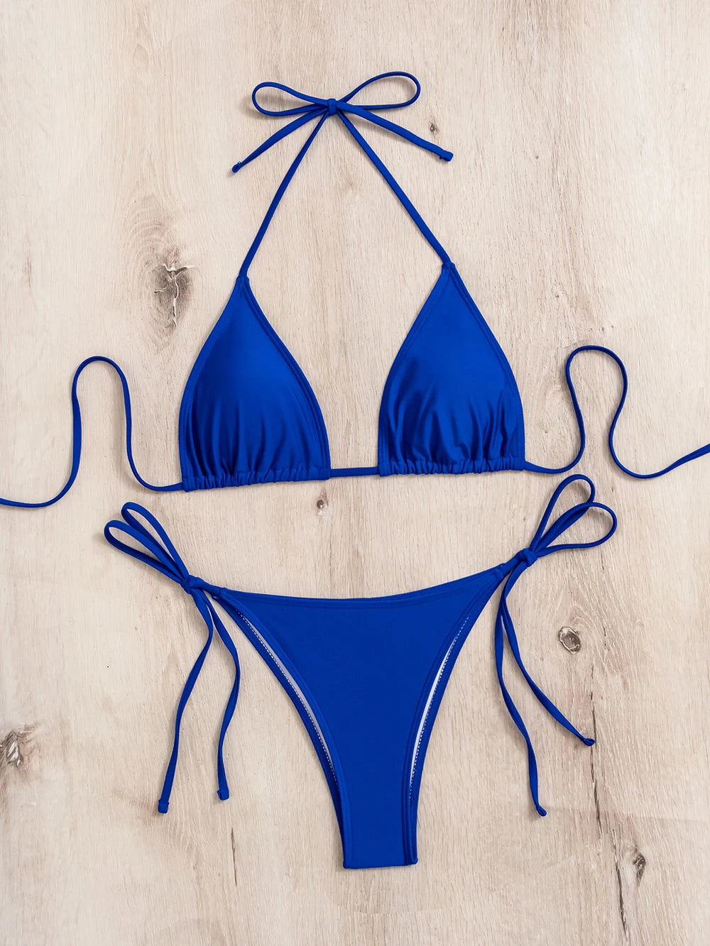 Solid Lace-Up High-Cut Thong Bikini