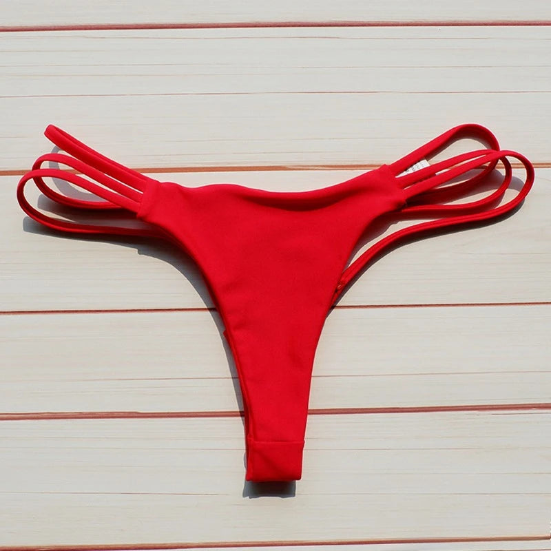 Solid Hollow-Out Thong Bikini Bottoms