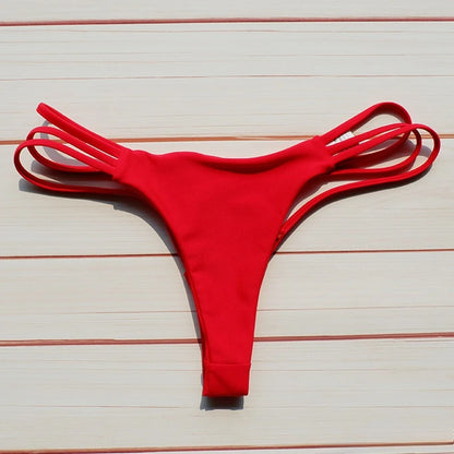 Solid Hollow-Out Thong Bikini Bottoms