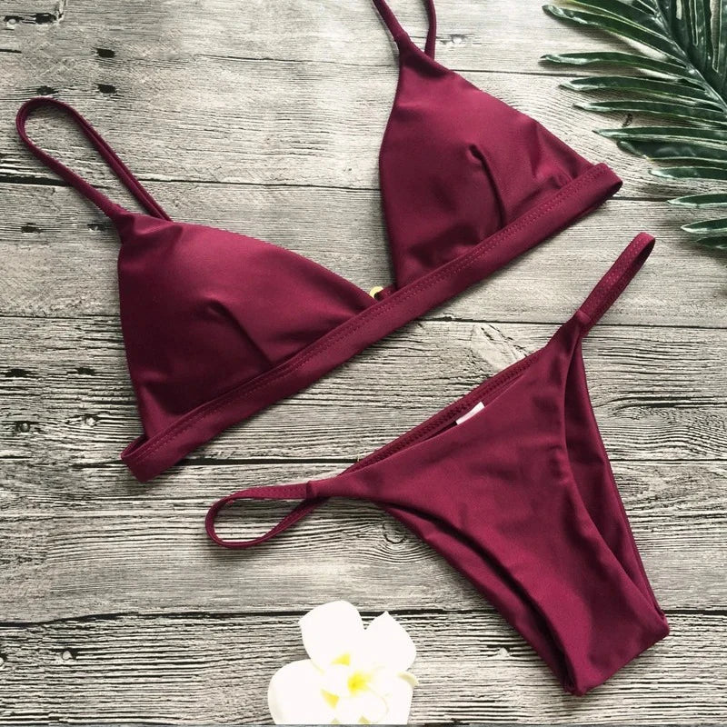 Solid Triangle Micro Bikini Set
