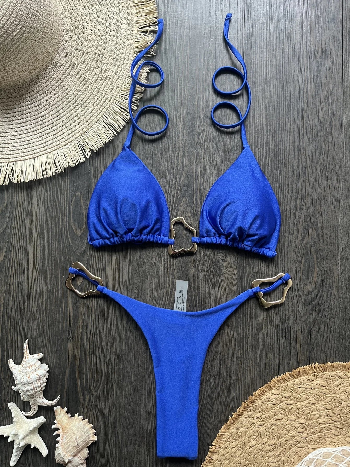 Gold Buckle Tie-Up Bikini Set