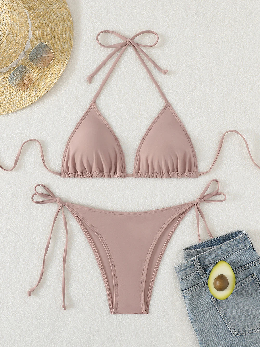 Solid Lace-Up High-Cut Thong Bikini