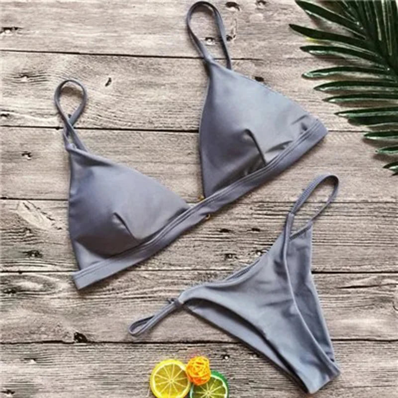 Solid Triangle Micro Bikini Set