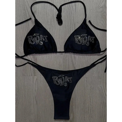 "BRAT" Diamond Lace-Up Triangle Bikini Set