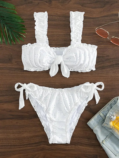 Ruffle Bow Suspender Bikini Set