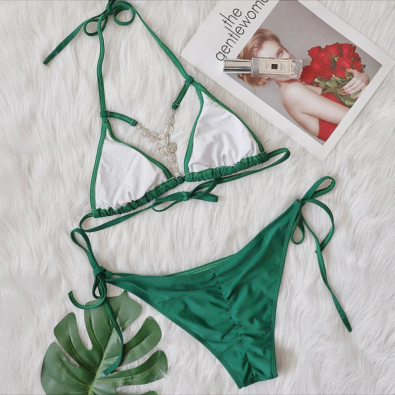 Diamond Chain Halter Bikini Set