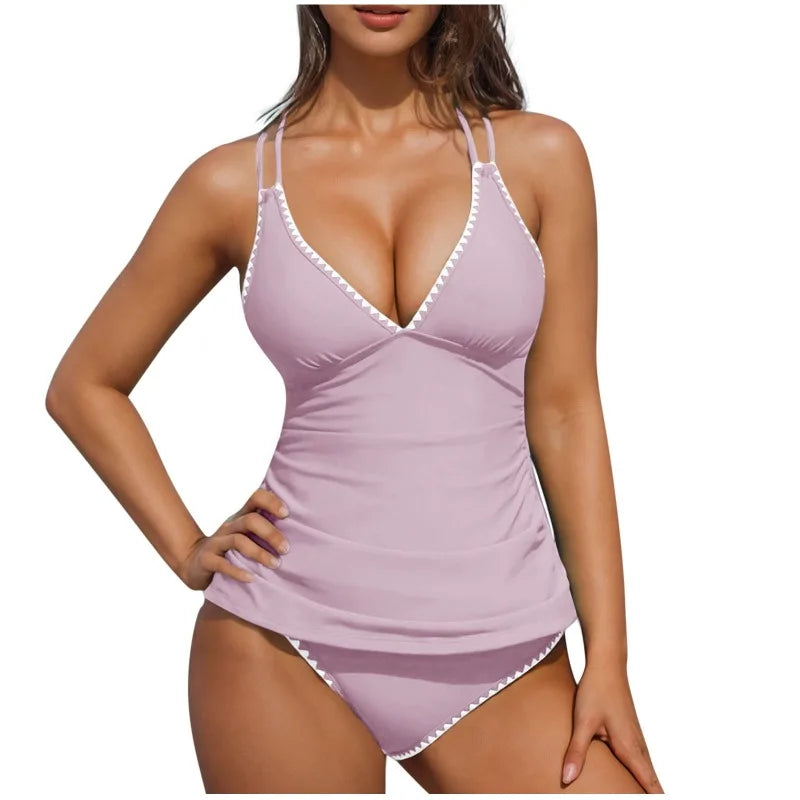 Tummy Control V Neck Tankini Swimsuit