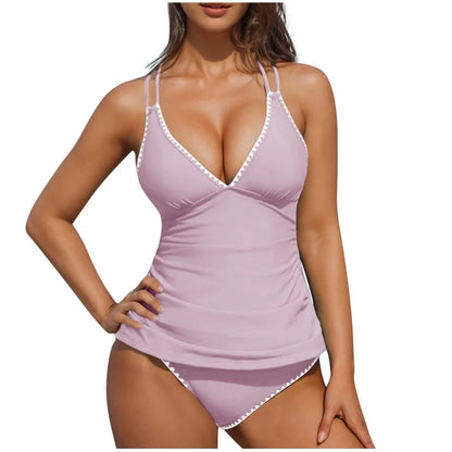 Tummy Control V Neck Tankini Swimsuit