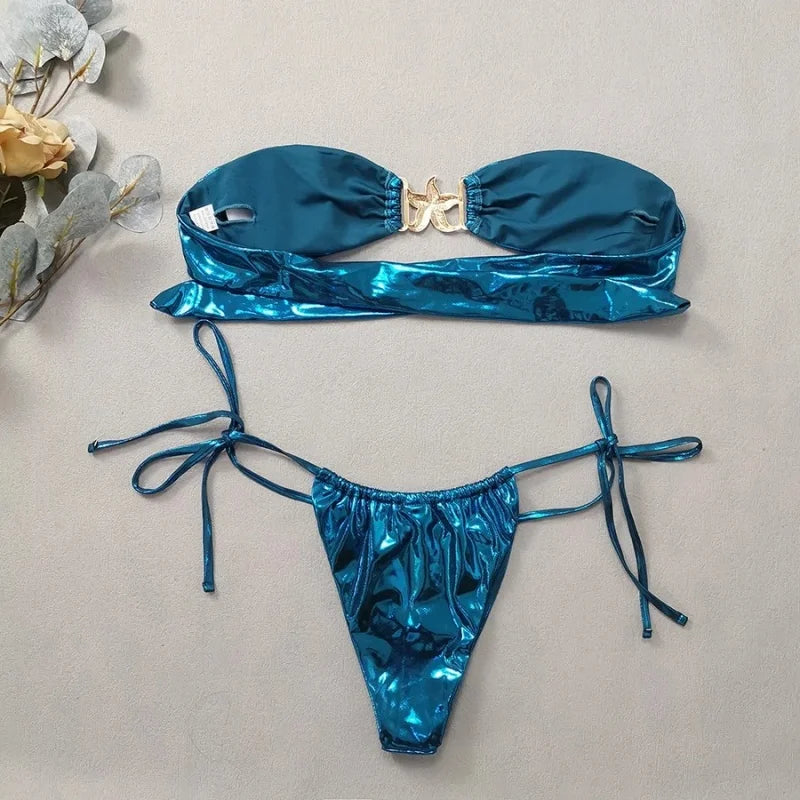 Starfish Buckle Bandeau Bikini Set