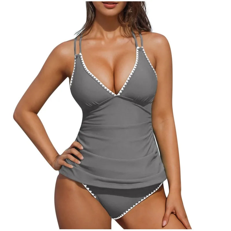 Tummy Control V Neck Tankini Swimsuit