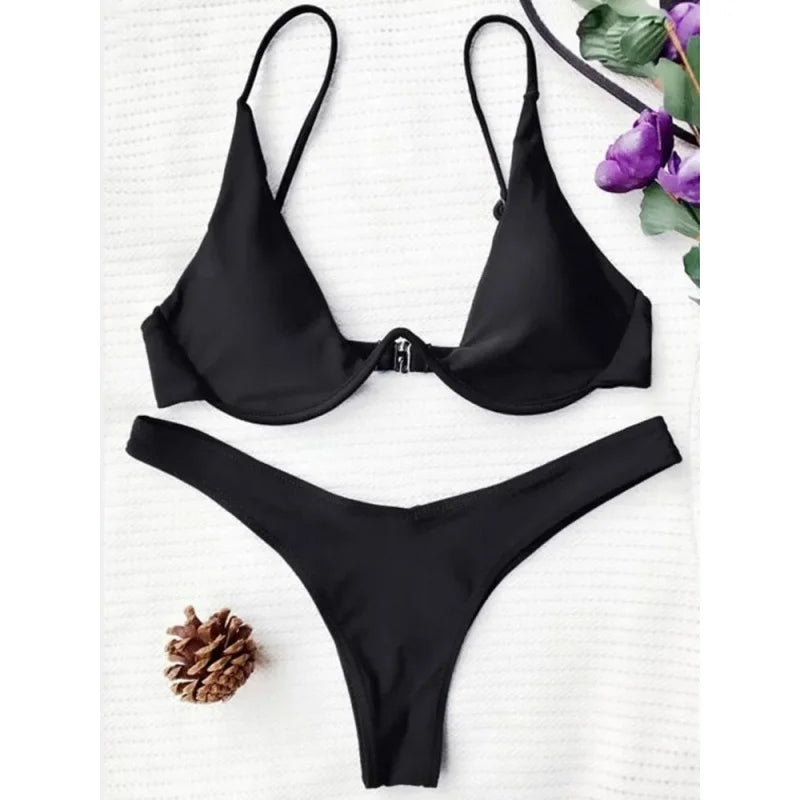 Split Bikini Push Up Swimsuit Women Sexy Triangle High Cut Thong Bikini Set Summer 2025 New Beach Vacation Bathing Suit 2 Piece - AliExpress 200000345