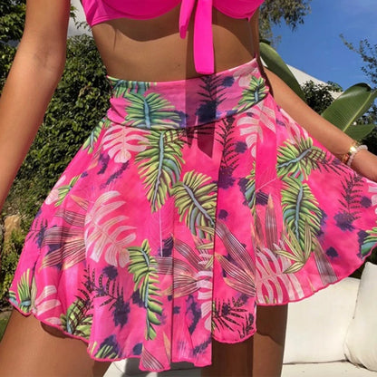 Floral Halter 3-Piece Bikini & Skirt Set