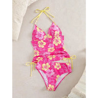 Beaded Halter High-Waist Tankini Set