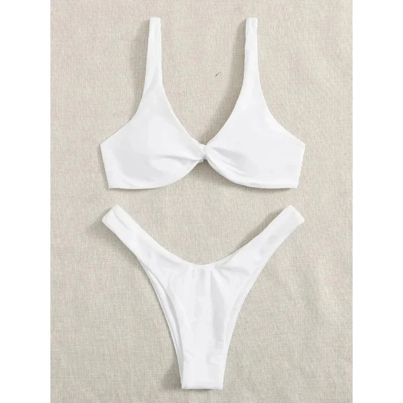 Sexy Micro Bikini Bathing Suit Women Solid Color Split Bondage Bikini Push Up Summer 2025 New Swimsuit 2 Piece Beachwear Biquini