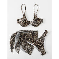 Leopard Print Bikini Set Women Swimwear Sexy Split Bikini Push Up Bandage Beach Cover Up Summer 2025 New Holiday Bathing Suit