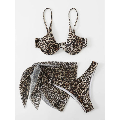 Leopard Print Bikini Set Women Swimwear Sexy Split Bikini Push Up Bandage Beach Cover Up Summer 2025 New Holiday Bathing Suit