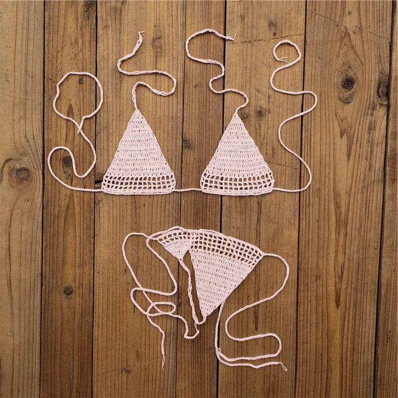 Knit Halter Triangle Bikini Set