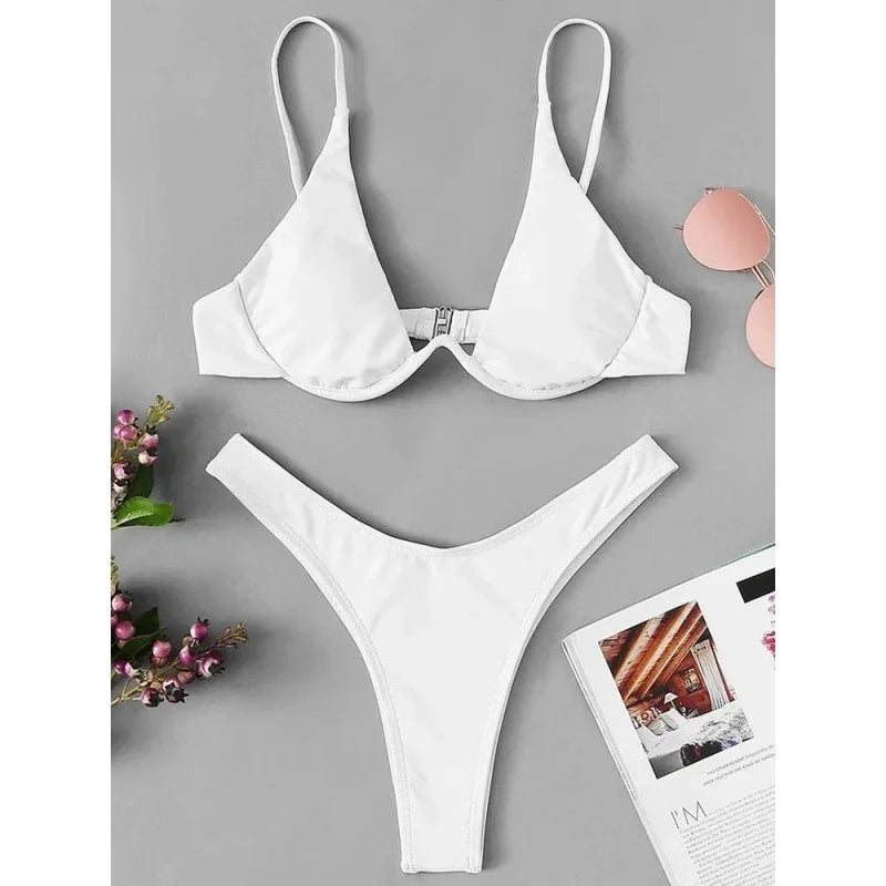 Split Bikini Push Up Swimsuit Women Sexy Triangle High Cut Thong Bikini Set Summer 2025 New Beach Vacation Bathing Suit 2 Piece - AliExpress 200000345
