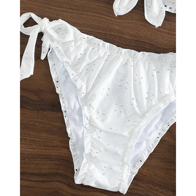 Ruffle Bow Suspender Bikini Set