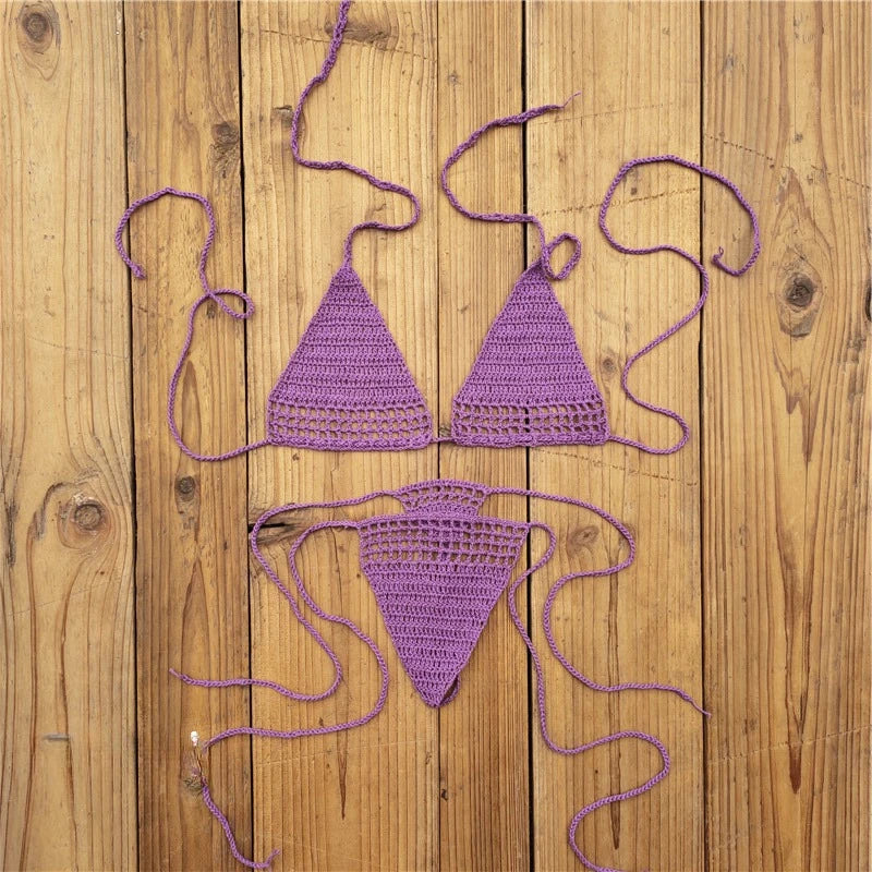 Knit Halter Triangle Bikini Set