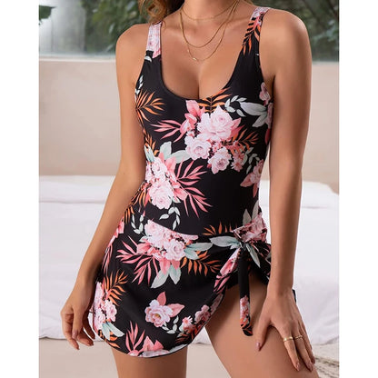 Vintage Printing One Piece Swimsuit Women Sleeveless Suspender High Waist Ruffles Swimwear 2025 New Vacation Beach Bathing Suit