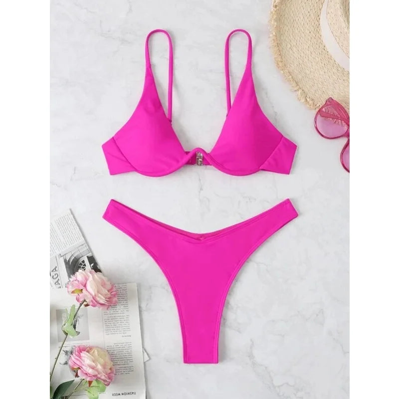 Split Bikini Push Up Swimsuit Women Sexy Triangle High Cut Thong Bikini Set Summer 2025 New Beach Vacation Bathing Suit 2 Piece - AliExpress 200000345
