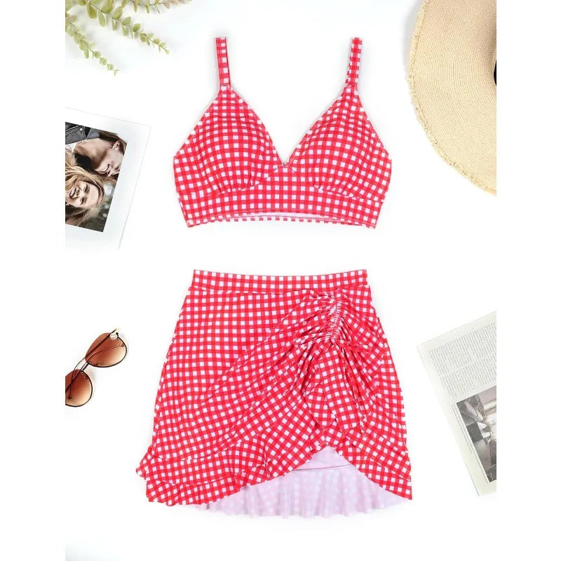 Retro High-Waist Skirt Bikini Set