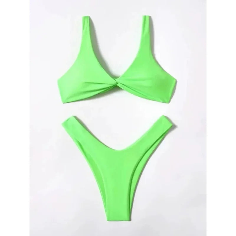 Sexy Micro Bikini Bathing Suit Women Solid Color Split Bondage Bikini Push Up Summer 2025 New Swimsuit 2 Piece Beachwear Biquini