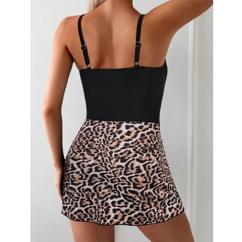 Sexy One Piece Swimsuit Women Spliced Print Beach Dress Lace Up Bathing Suit Summer 2025 New Swimming Swim Suit Female Beachwear