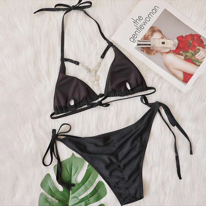 Diamond Chain Halter Bikini Set