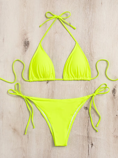 Solid Lace-Up High-Cut Thong Bikini