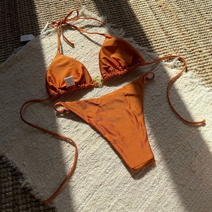 Gold Buckle Tie-up Bikini Set